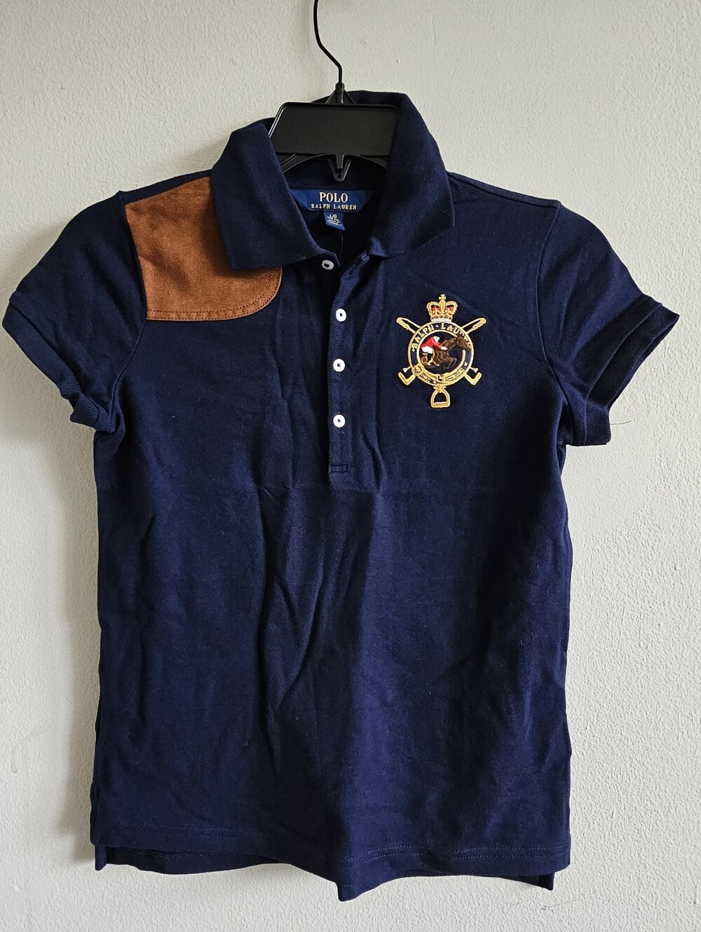 Ralph Lauren Navy Kids Polo Shirt with Crest Size L (12-14)